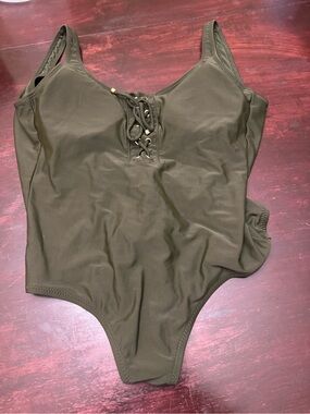 Mossimo Supply Co. Olive Green Lace-Up One Piece Swimsuit